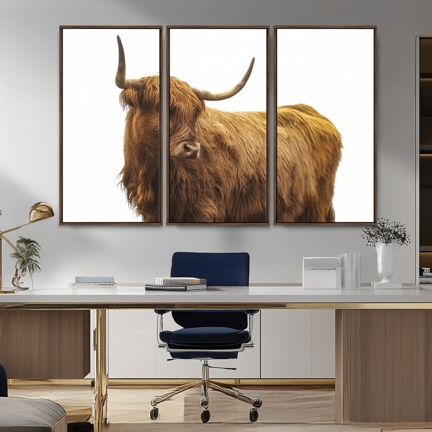 MGV-FC-48X32-3P - Highland Cow Wall Art Canvas Print, Framed Farmhouse Wall Art Art Picture Print, Rustic Animal Decor Perfect Rustic Farmhouse Decor Artwork