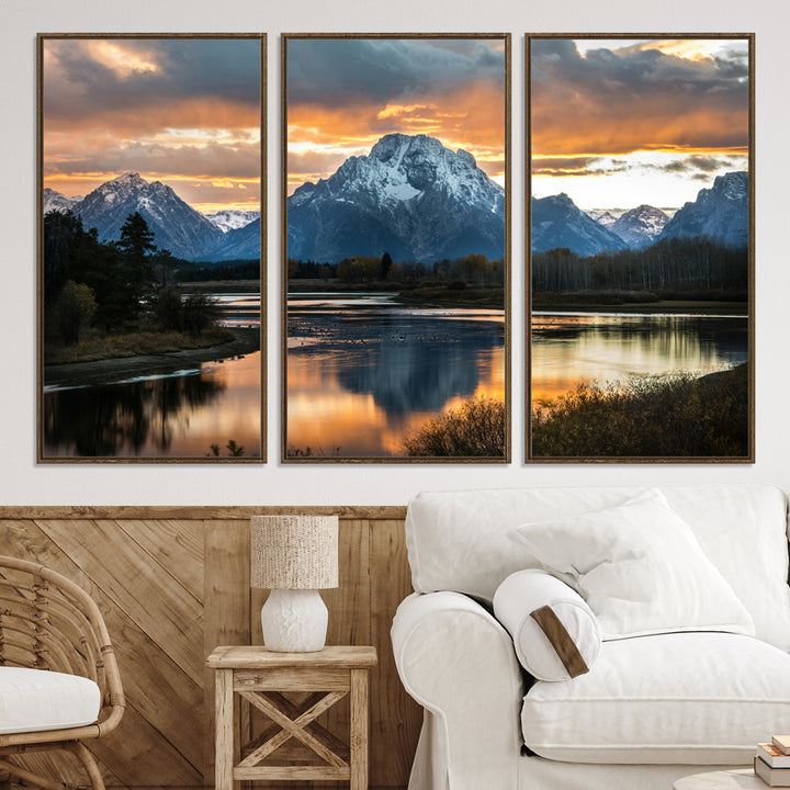 Mountain Sunset Wall Art Canvas Print, Framed Alpine Wilderness Art Picture Print, Golden Hour Perfect Wilderness Decor Artwork