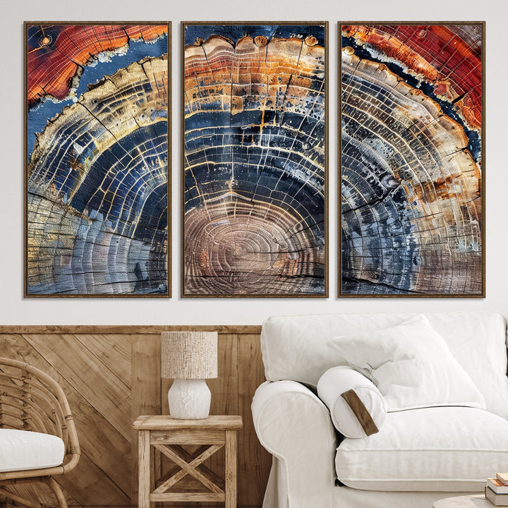 Tree Rings Canvas Wall Art Print, Framed Wood Texture Art Picture Print, Petrified Wood Perfect Modern Rustic Decor Artwork