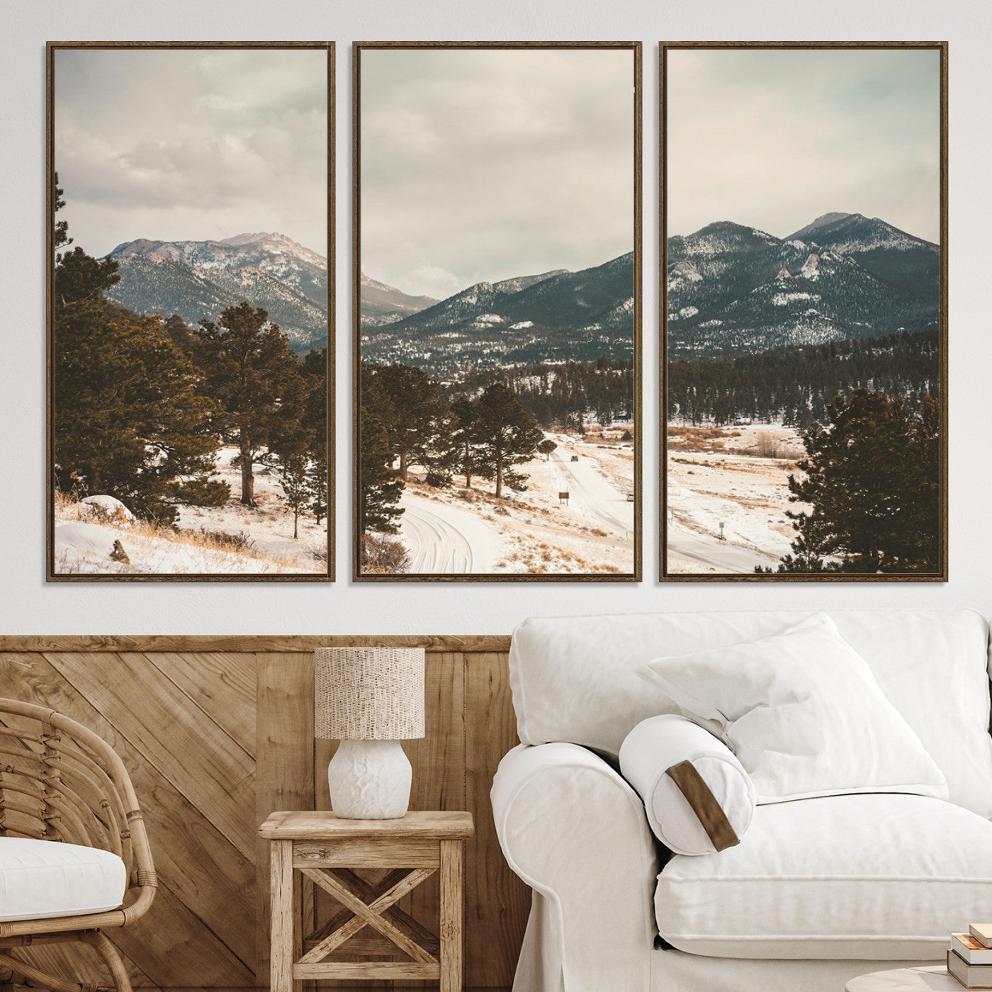 77311749-MGV-CV-36X24-Mountain Landscape Wall Art Canvas Print, Framed Snowy Peaks Art Picture Print, Alpine Aesthetic Perfect Rustic Winter Decor Artwork