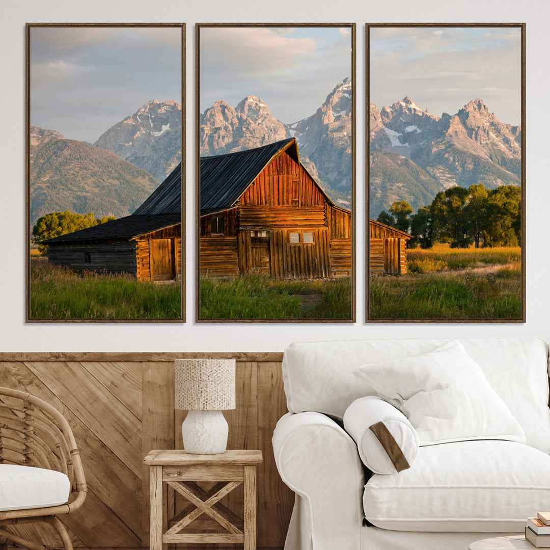 Rustic Barn Wall Art Canvas Print, Framed Western Landscape Art Picture Print, Farmhouse Style Perfect Rustic Farmhouse Decor Artwork
