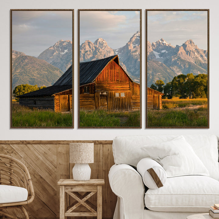 Rustic Barn Wall Art Canvas Print, Framed Western Landscape Art Picture Print, Farmhouse Style Perfect Rustic Farmhouse Decor Artwork