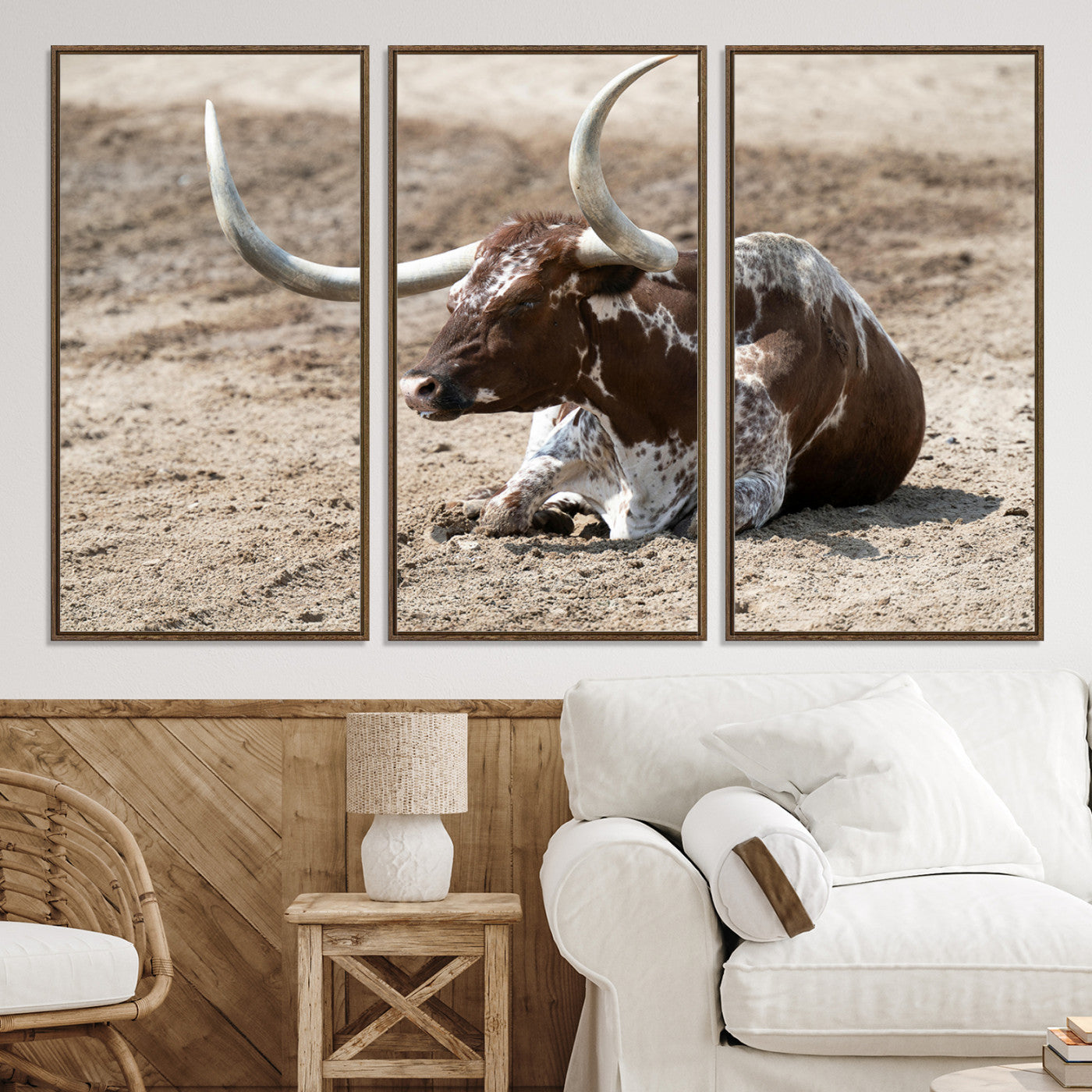 76549210-MGV-CV-36X24-Texas Longhorn Wall Art Canvas Print, Framed Country Living Art Picture Print, Farmhouse Perfect Western Decor Artwork
