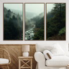 48497565-MGV-CV-36X24-Misty Forest Wall Art Canvas Print, Framed Foggy River Art Picture Print, Moody Landscape Perfect Wilderness Decor Artwork