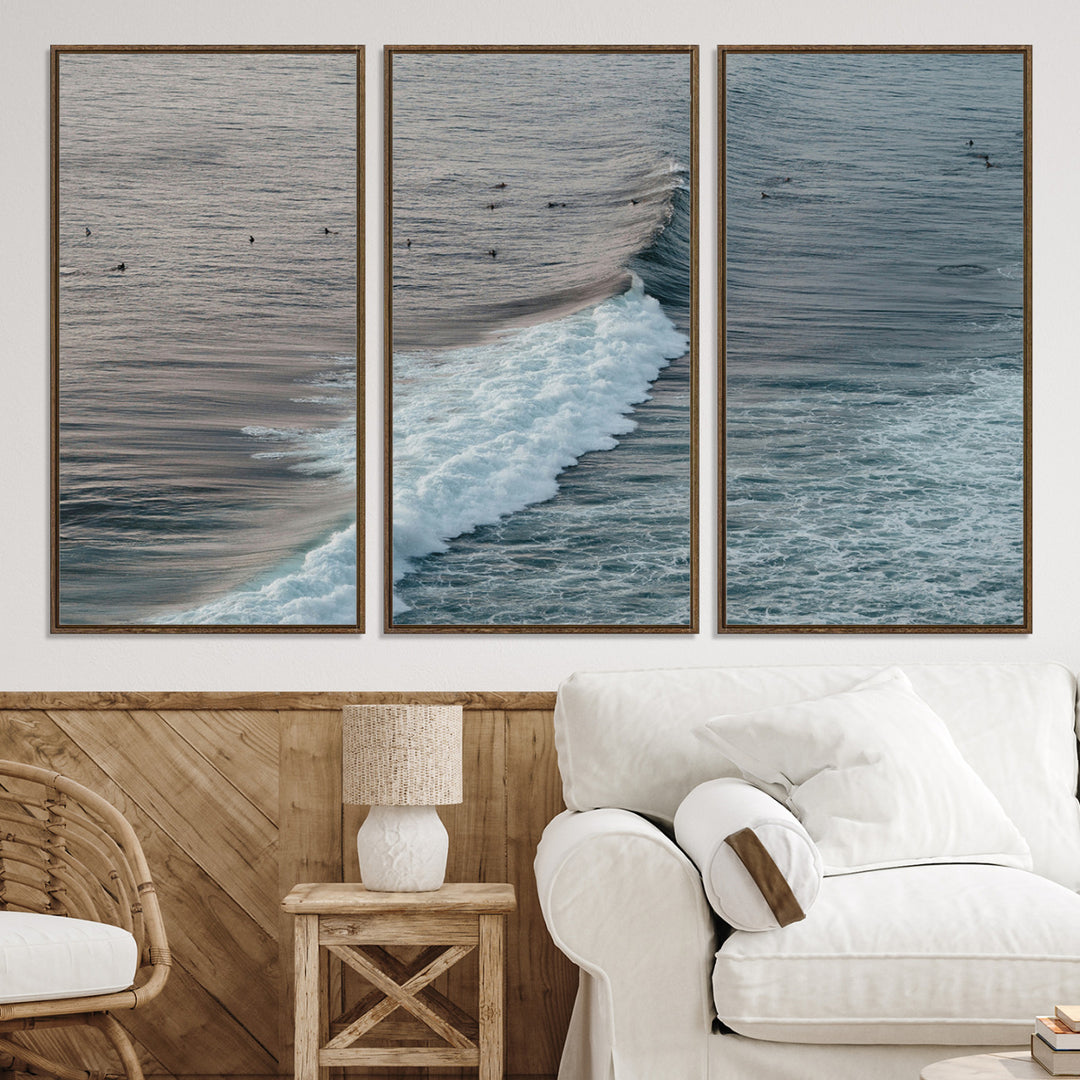 Ocean Waves Wall Art Canvas Print, Framed Coastal Serenity Art Picture Print, Surf Perfect Coastal Decor Artwork