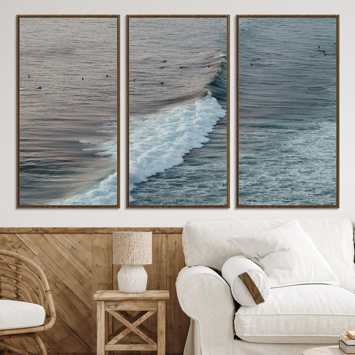 Ocean Waves Wall Art Canvas Print, Framed Coastal Serenity Art Picture Print, Surf Perfect Coastal Decor Artwork