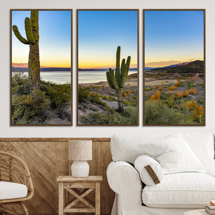 Saguaro Cactus Wall Art Canvas Print, Framed Desert Sunset Art Picture Print, Southwestern Perfect Southwestern Decor Artwork