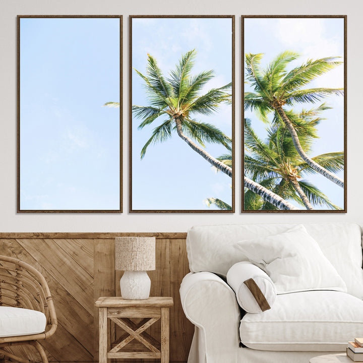 Palm Trees Wall Art Canvas Print, Framed Tropical Art Picture Print, Coastal Perfect Tropical Decor Artwork
