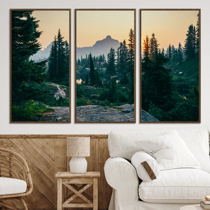 Mountain Wall Art Canvas Print, Framed Forest Serenity Art Picture Print, Mountain Perfect Rustic Decor Artwork
