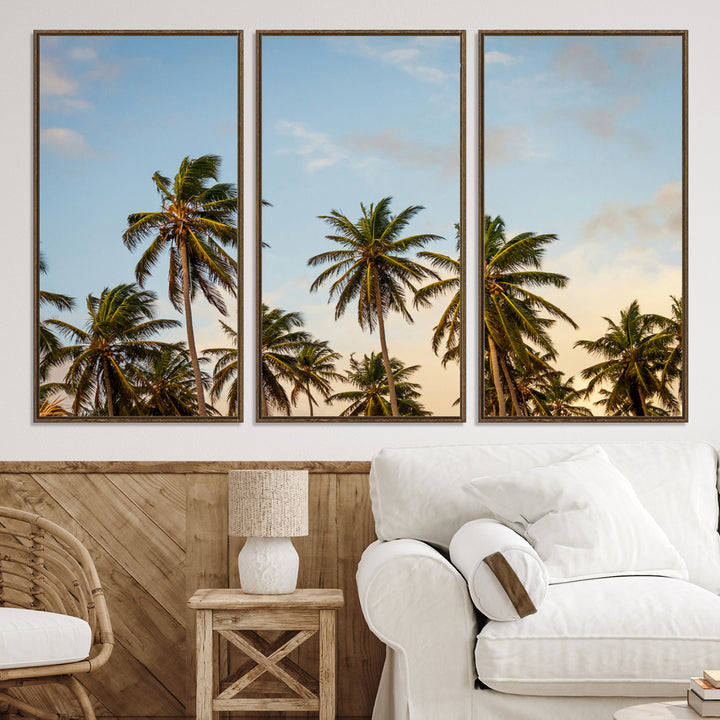 Palms Wall Art Canvas Print, Framed Tropical Art Picture Print, Coastal Perfect Coastal Decor Artwork