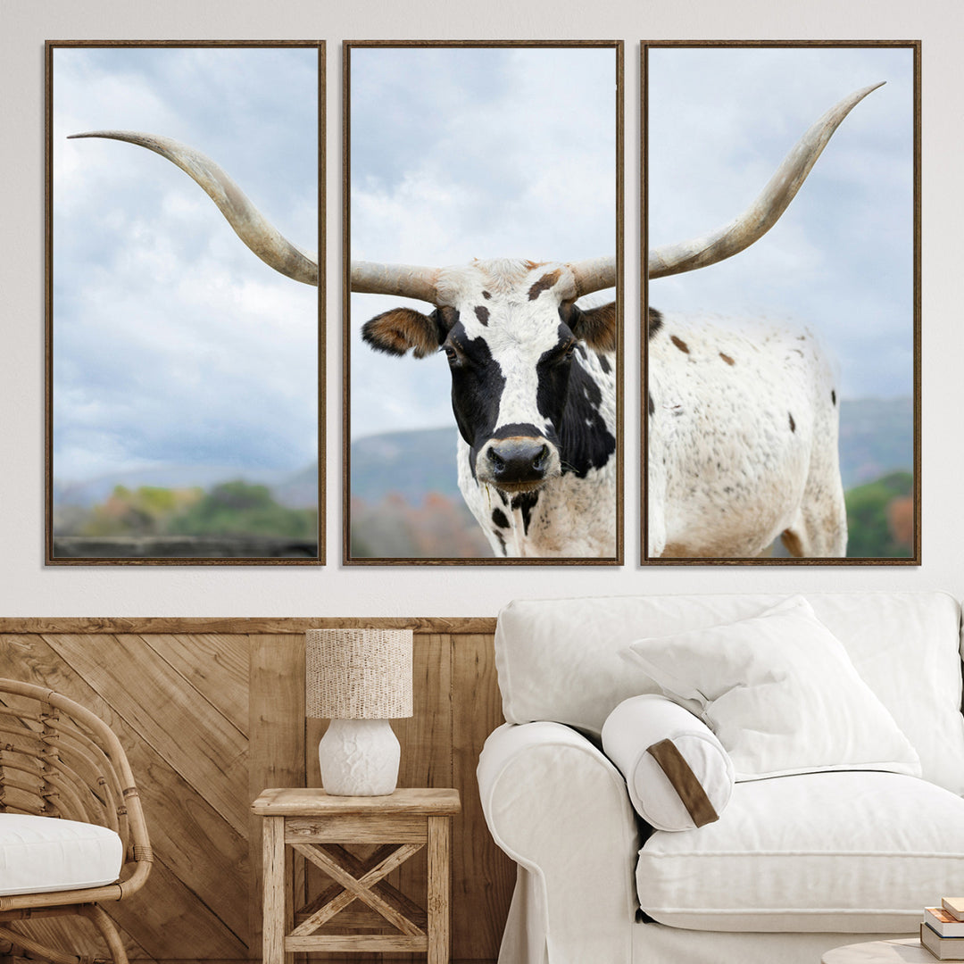 Texas Longhorn Wall Art Canvas Print, Framed Western Rustic Art Picture Print, Farmhouse Decor Perfect Farmhouse Decor Artwork