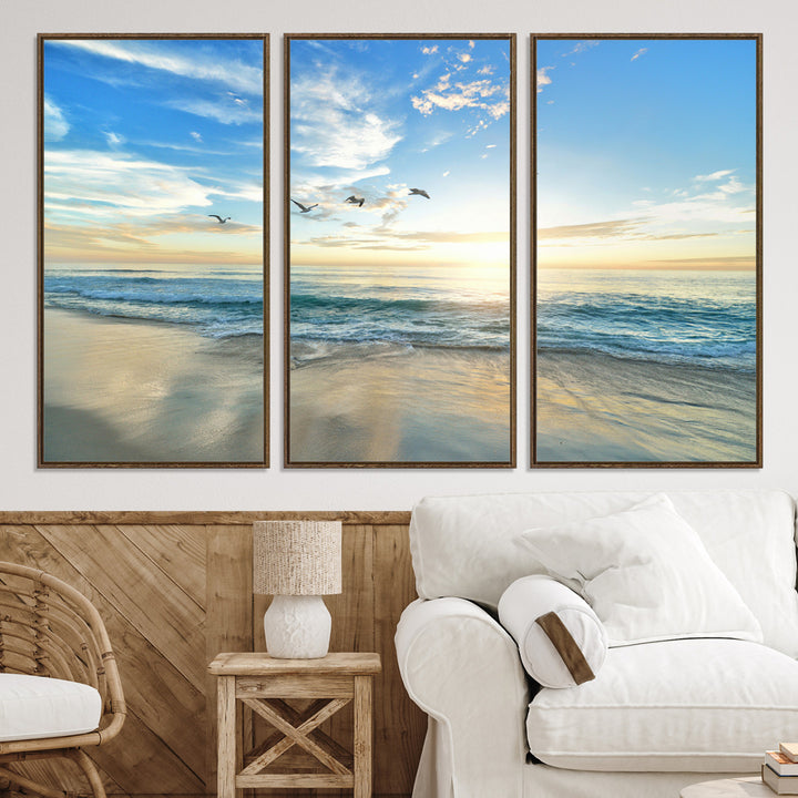 20708696-MGV-CV-36X24-Minimalist Seaside Morning Glow Art Canvas Print, Golden Reflections Perfect Coastal Minimalist Decor Artwork