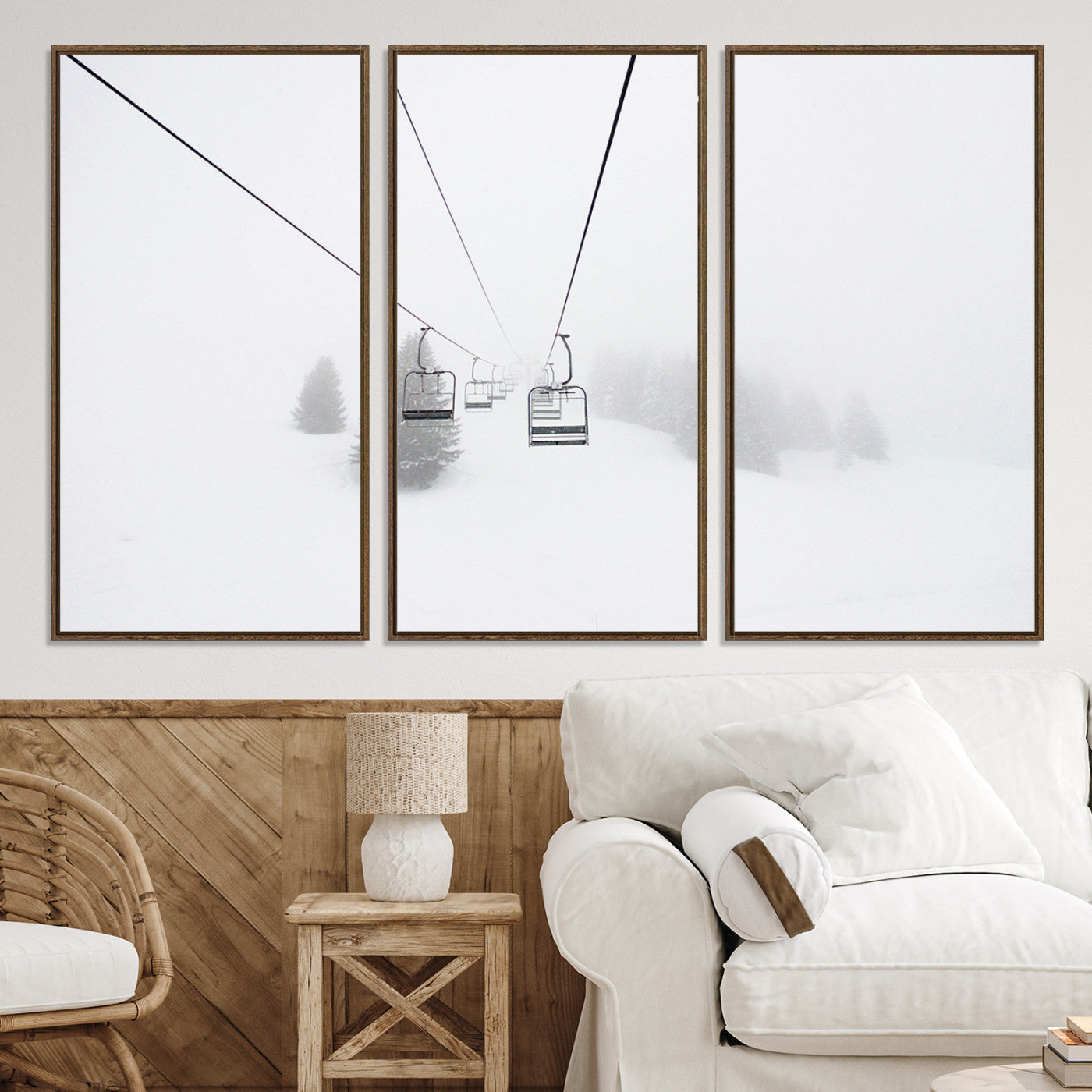 20216390-MGV-CV-36X24-Ski Lift Print Wall Art Canvas, Framed Snowy Landscape Art Picture Print, Alpine Adventure Perfect Nordic Minimalist Decor Artwork