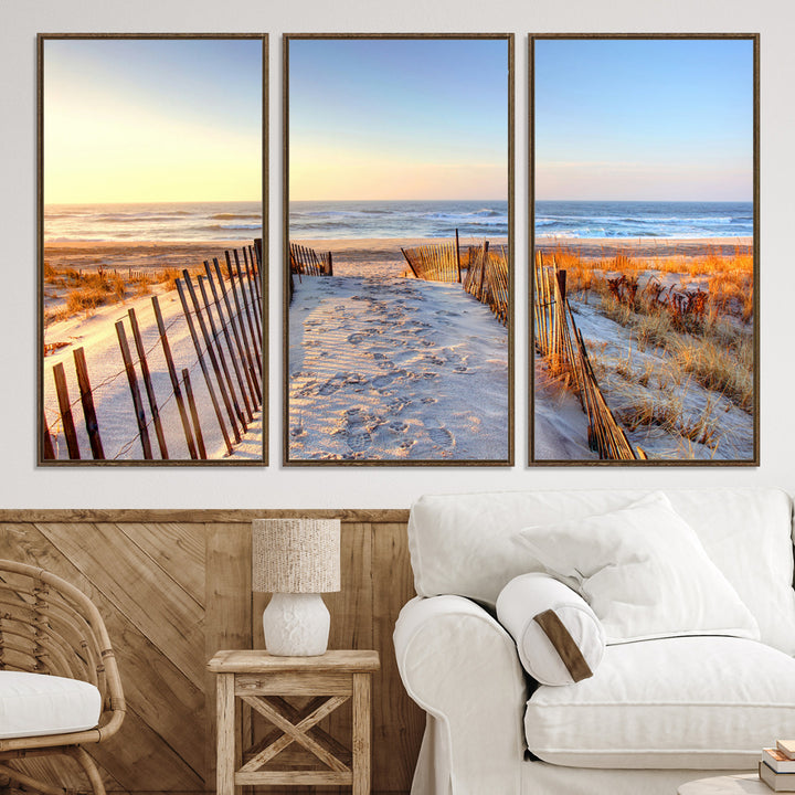Ocean Sunset Wall Art Wall Art Canvas Print, Framed Nautical Photography Art Picture Print, Summer Beach House Decor Perfect Coastal