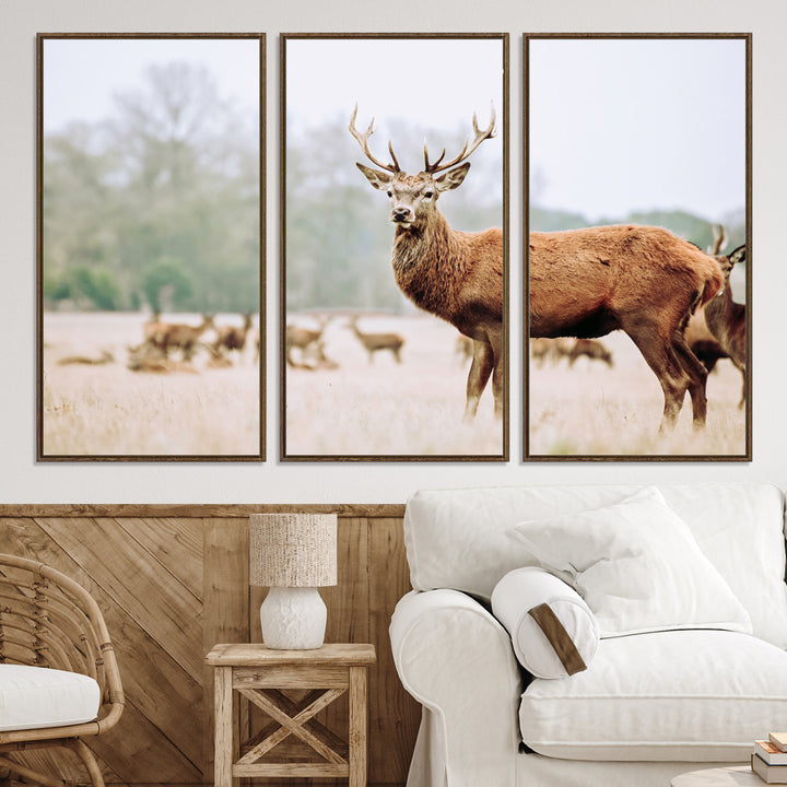 Rustic Nature Print Wall Art Canvas Print, Framed Deer Canvas Wall Art Art Picture Print, Nordic Animal Art Perfect Rustic Nature Decor