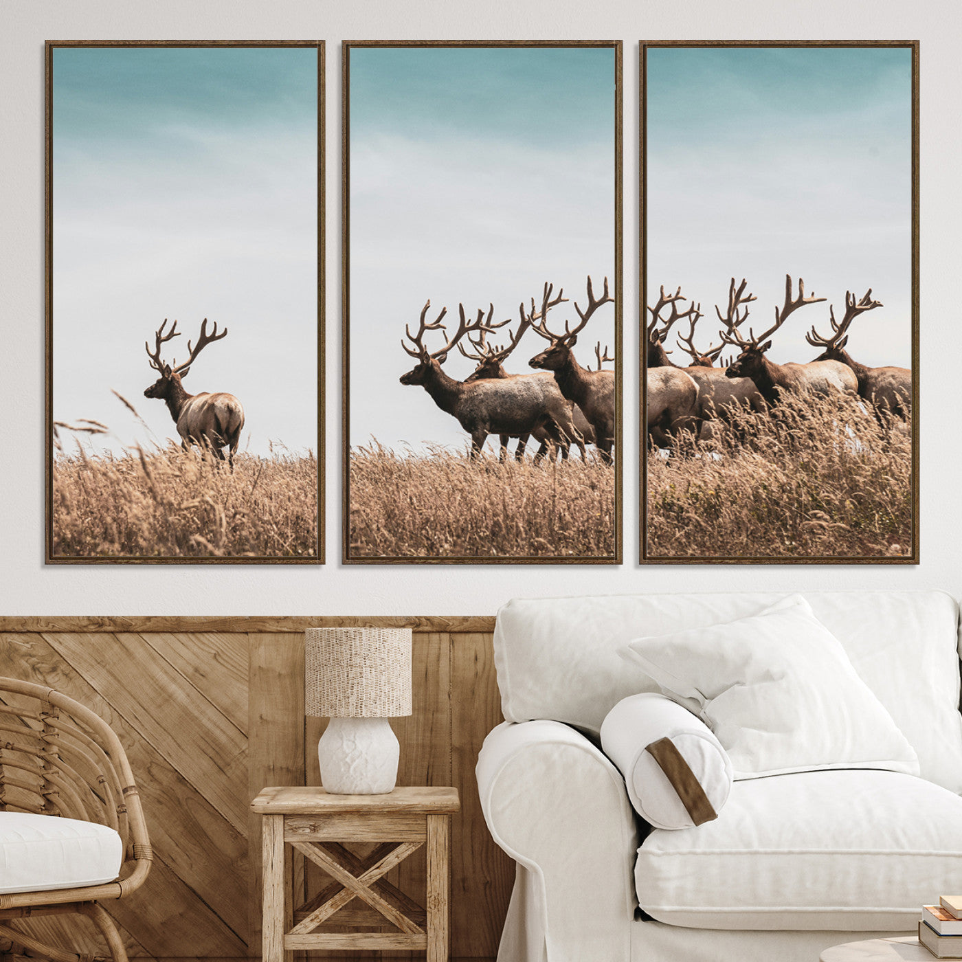 81594705-MGV-CV-36X24-Elk Herd Wall Art Canvas, Antler Canvas Print, Framed Wildlife Photography Art Picture Print, Rustic Nature Print Perfect Rustic Wildlife