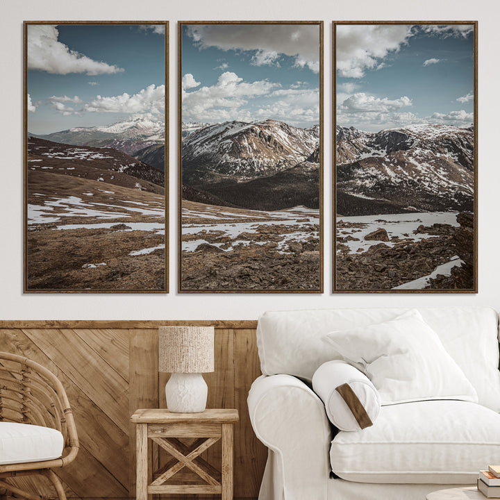 Mountain Landscape Wall Art Canvas Print, Framed Snowy Peaks Art Picture Print, Rugged Highlands Perfect Rustic Adventure Decor Artwork