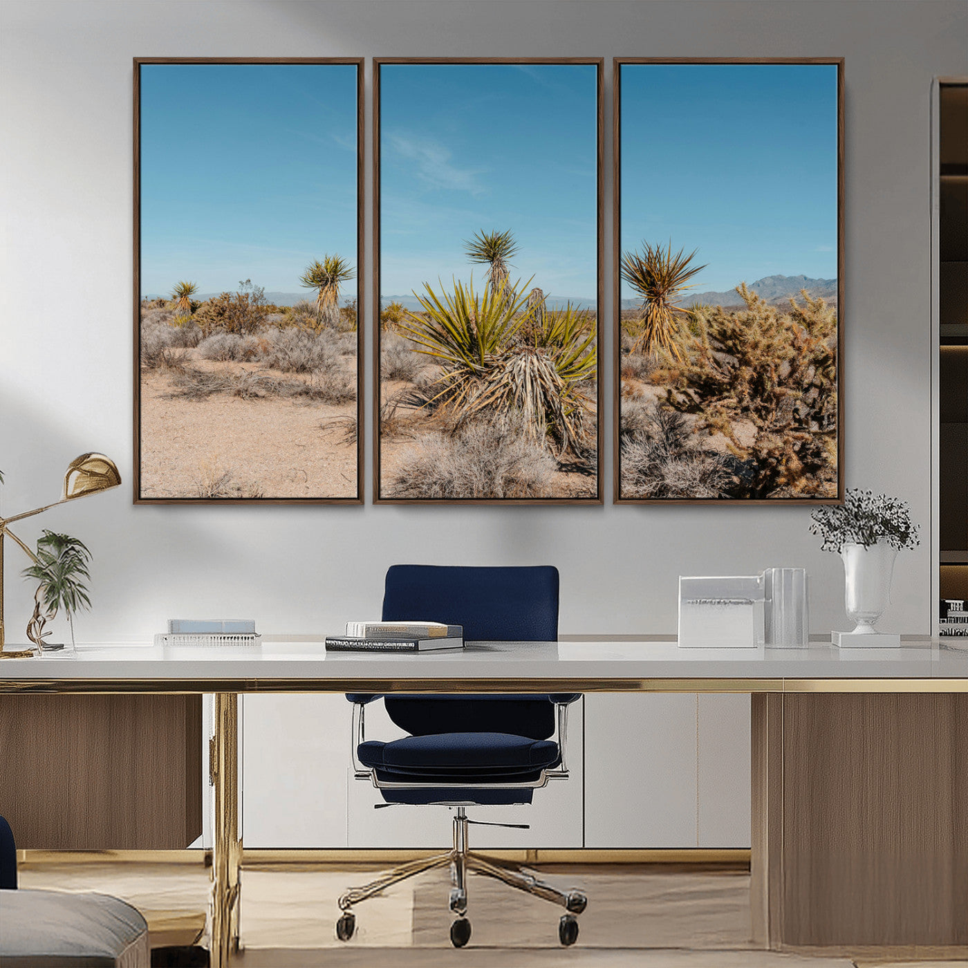MGV-FC-48X32-3P - Joshua Tree Wall Art Canvas Print, Framed Desert Landscape Art Picture Print, Warm Earth Tones Perfect Southwestern Minimalist Decor Artwork
