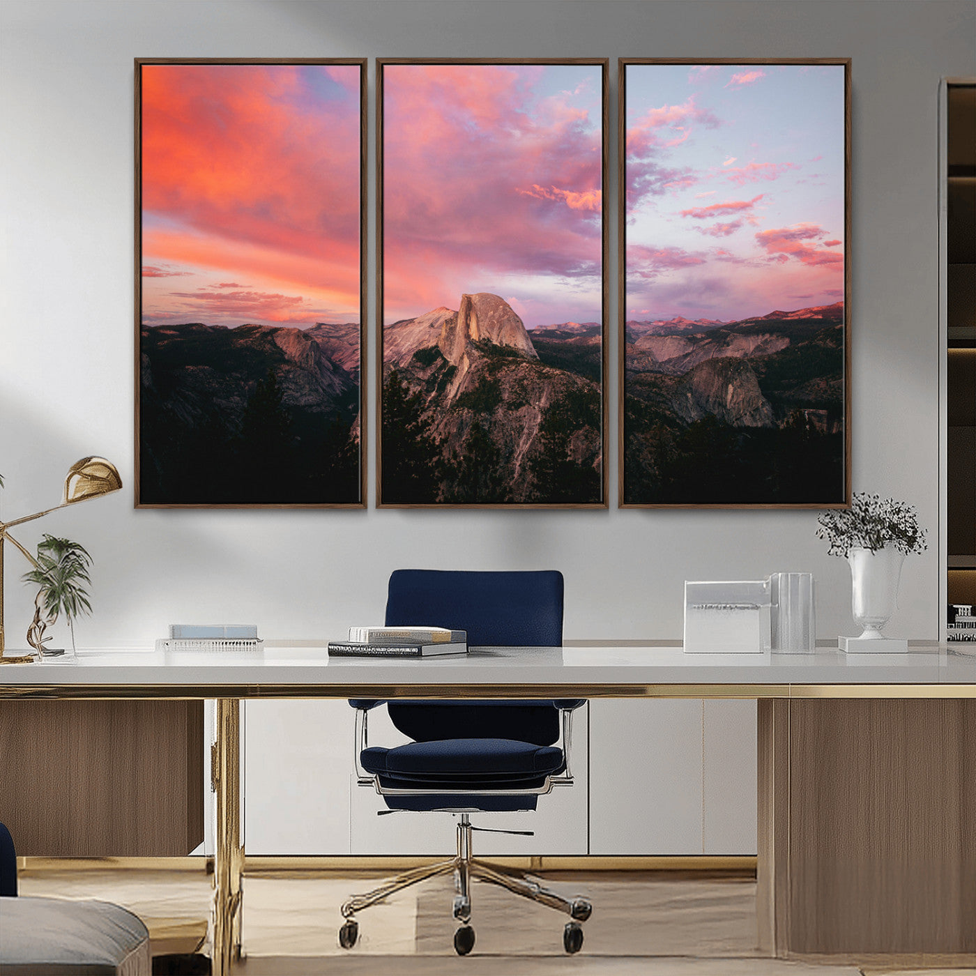 MGV-FC-48X32-3P - Half Dome Wall Art Canvas Print, Framed Yosemite National Park Art Picture Print, Dramatic Sunset Perfect Adventurous Wilderness Decor Artwork