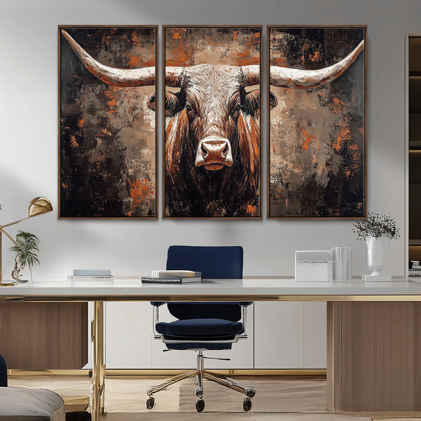 42732393-MGV-CV-36X24-Rustic Longhorn Bull Wall Art Canvas Print – Vintage Western Cattle Painting, Texas Steer Artwork for Ranch, Farmhouse or Cowboy Decor