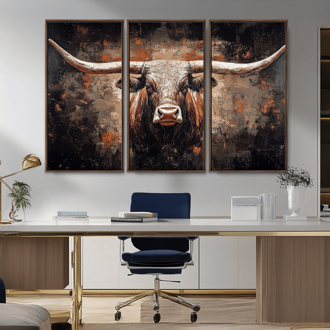 24779067-MGV-CV-36X24-Rustic Longhorn Bull Wall Art Canvas Print – Vintage Western Cattle Painting, Texas Steer Artwork for Ranch, Farmhouse or Cowboy Decor