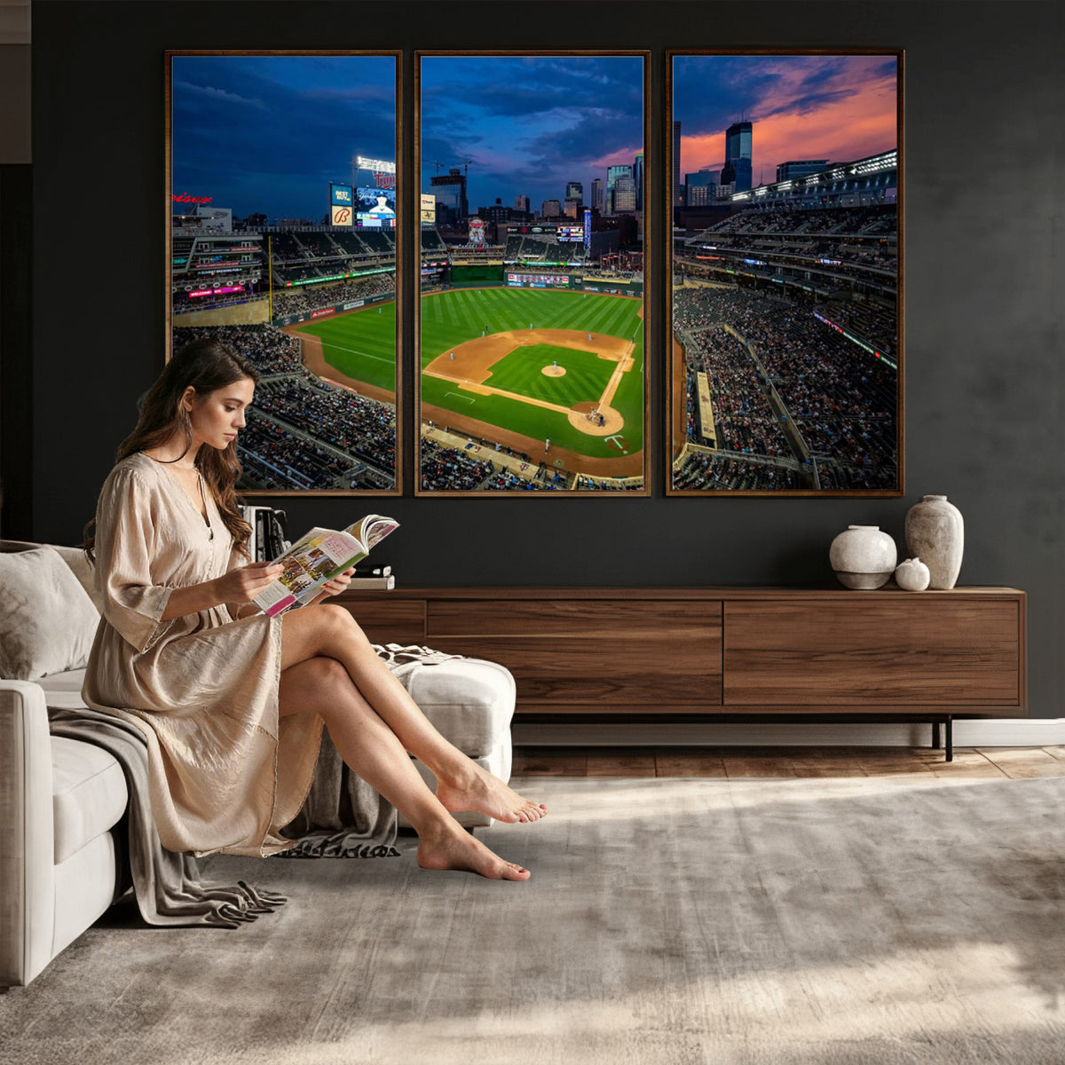 68222753-MGV-CV-36X24 - Target Field Wall Art Canvas Print, Baseball Stadium Scene