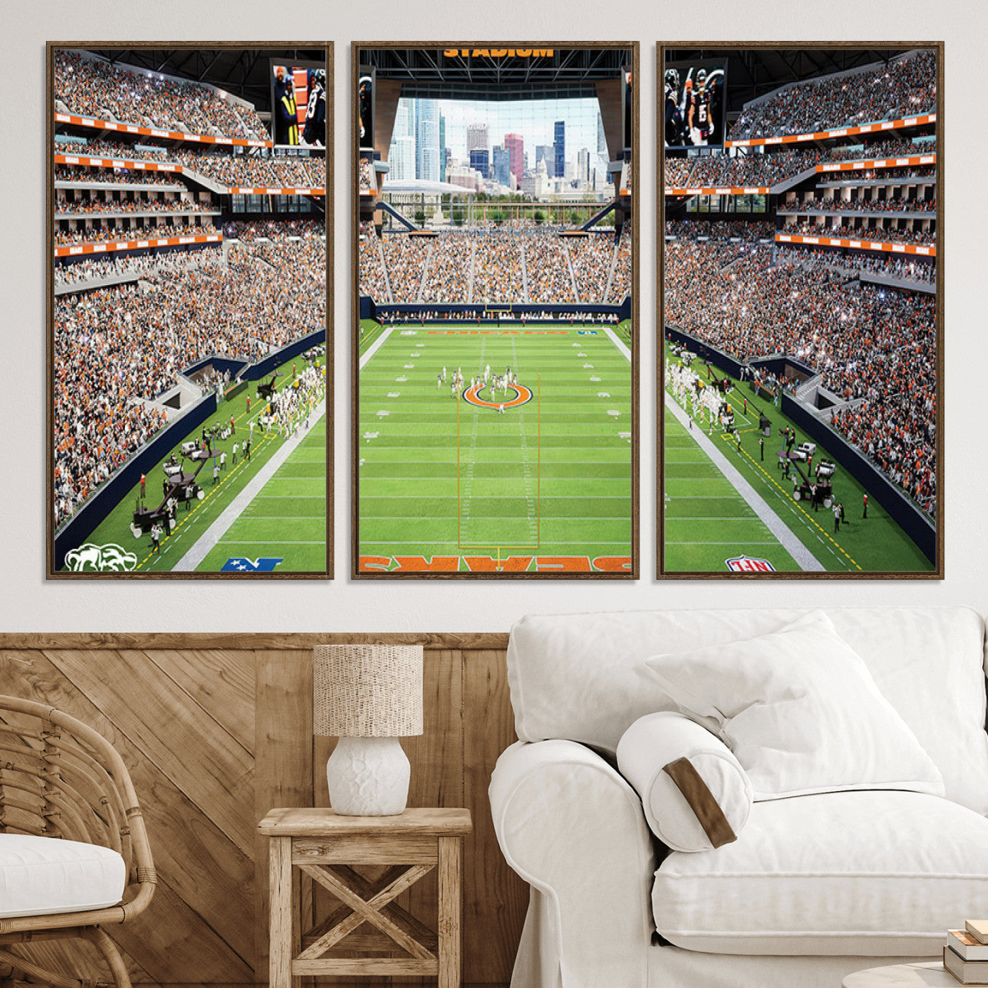 76935553-MGV-CV-36X24-Chicago Bears Soldiers Field Wall Art Canvas Print – Framed Football Stadium Artwork for Sports Fans, Soldier Field Skyline Canvas Decor for Game Room or Man Cave