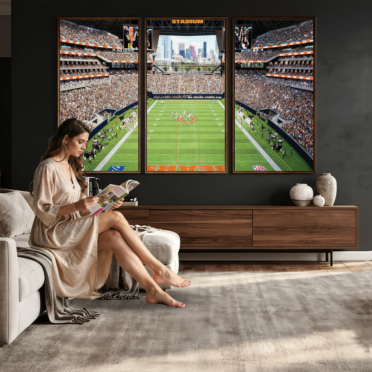 76935553-PAN-FL-20X10 - Chicago Bears Soldiers Field Wall Art Canvas Print, Home Office Wall Decor