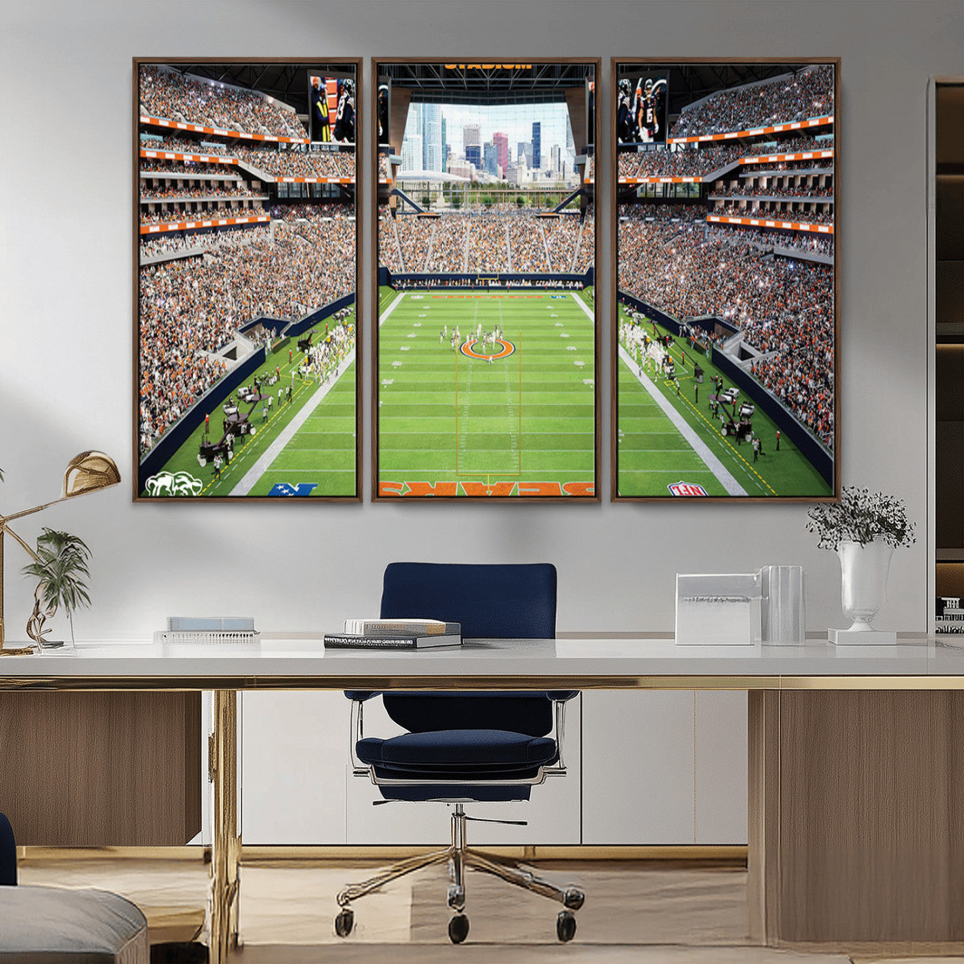 MGV-FC-48X32-3P - Chicago Bears Soldiers Field Wall Art Canvas Print – Framed Football Stadium Artwork for Sports