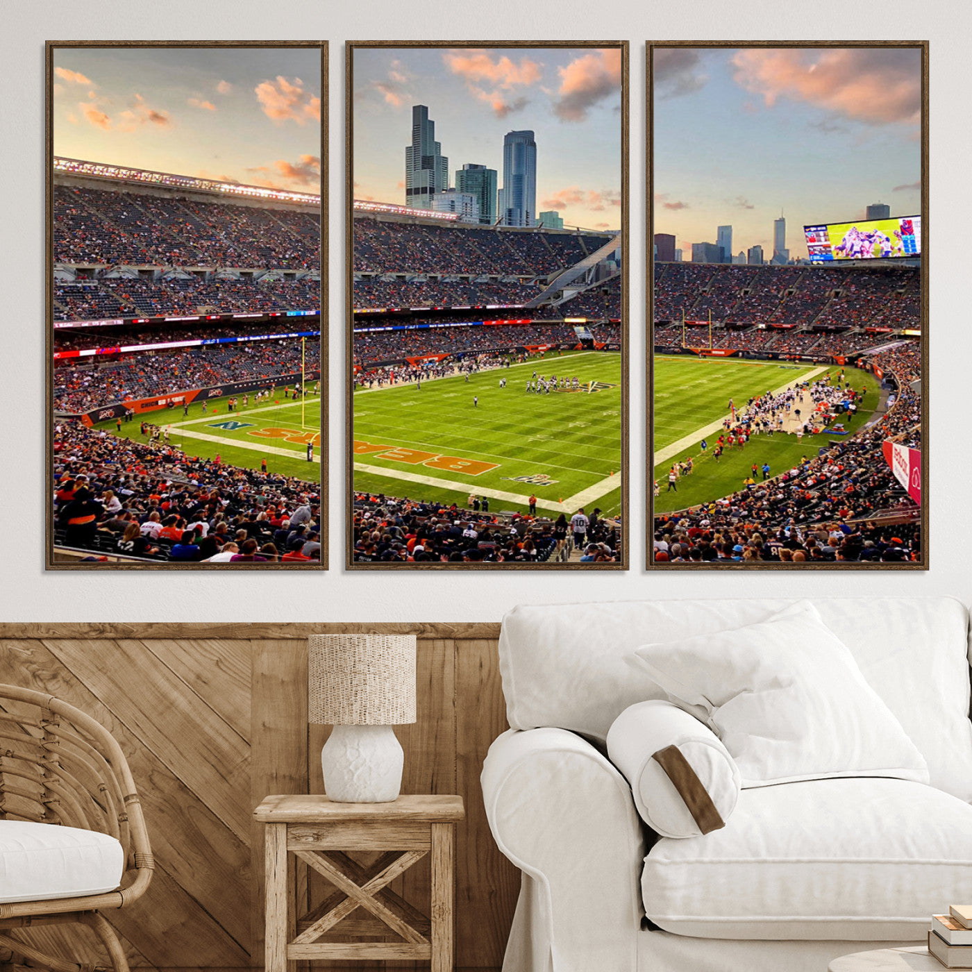 55377093-MGV-CV-36X24-Chicago Bears Soldiers Field Wall Art Canvas Print – Framed Football Stadium Artwork for Sports Fans, Soldier Field Skyline Canvas Decor for Game Room or Man Cave