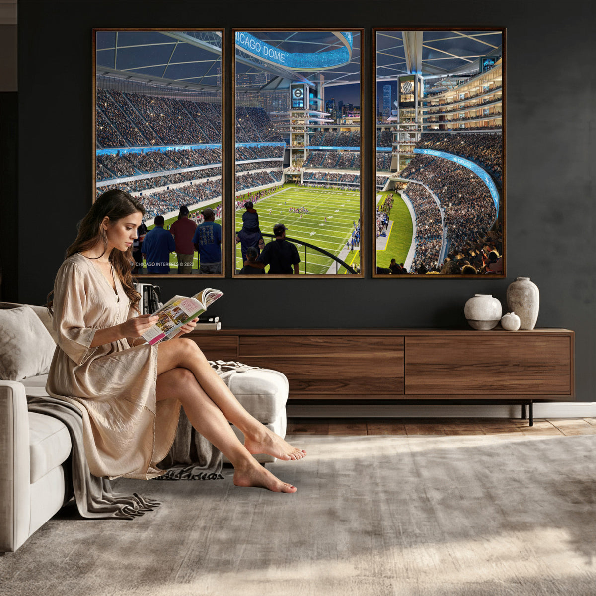 41816511-MGV-CV-36X24 - Chicago Dome Stadium Wall Art Canvas Print, Framed Modern Decor