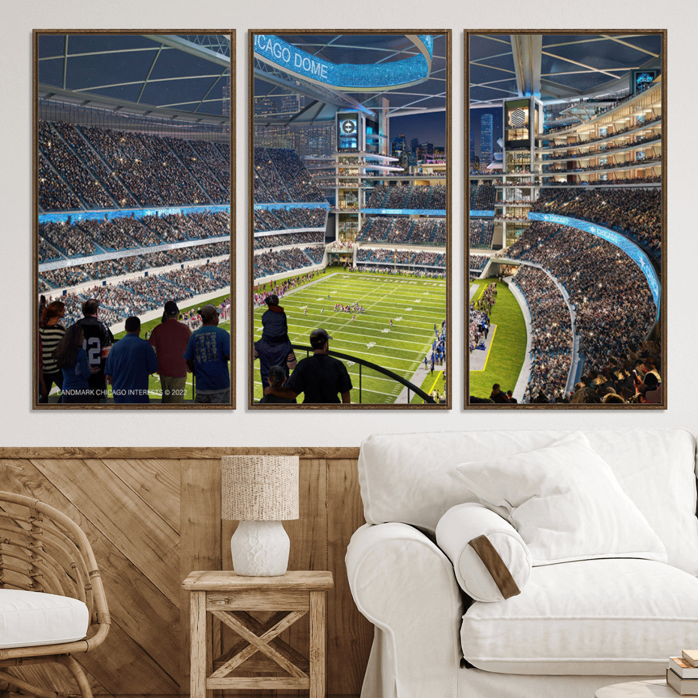 41816511-MGV-CV-36X24-Chicago Bears Soldiers Field Wall Art Canvas Print – Framed Football Stadium Artwork for Sports Fans, Soldier Field Skyline Canvas Decor for Game Room or Man Cave