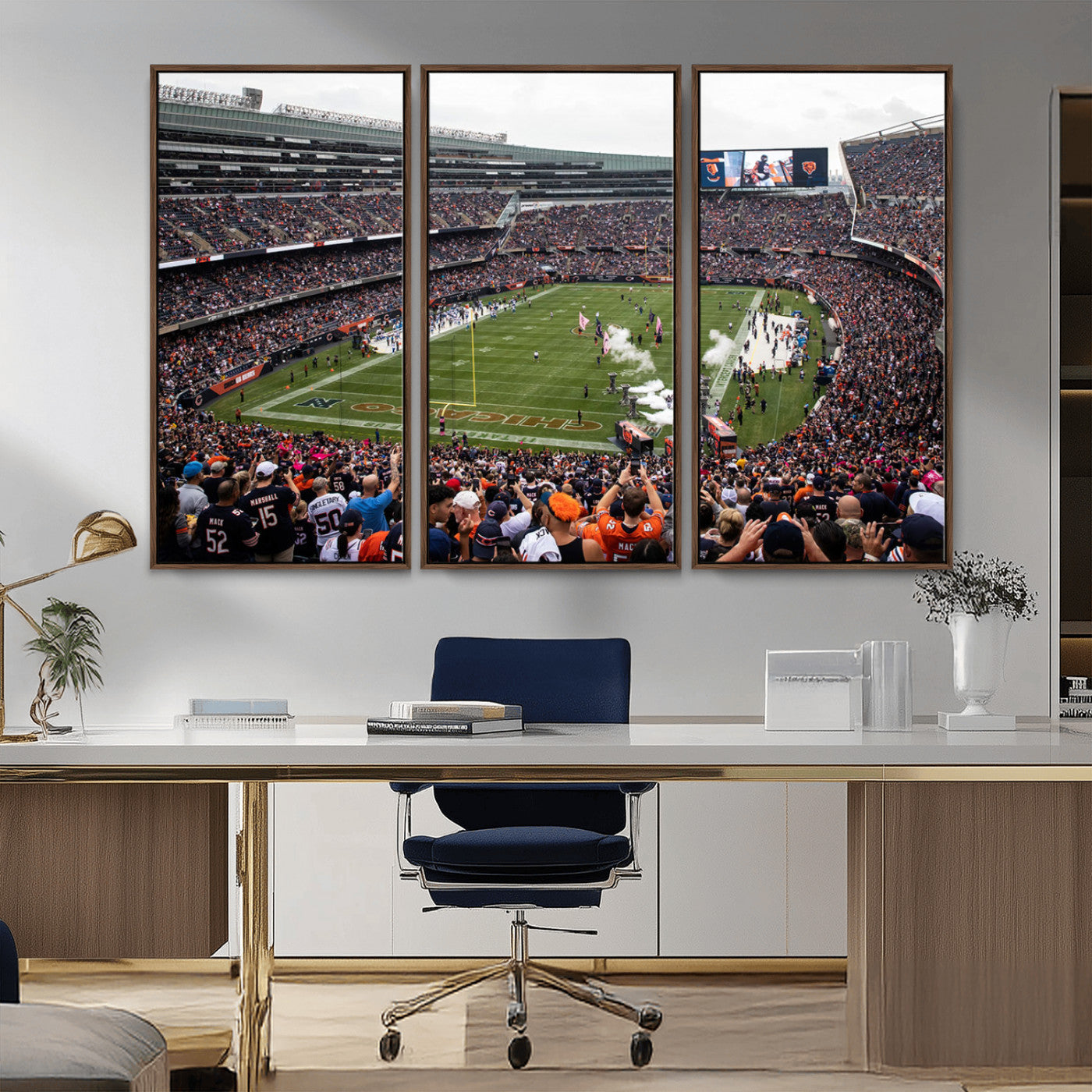 18347149-MGV-CV-36X24-Chicago Bears Soldiers Field Wall Art Canvas Print – Framed Football Stadium Artwork for Sports Fans, Soldier Field Skyline Canvas Decor for Game Room