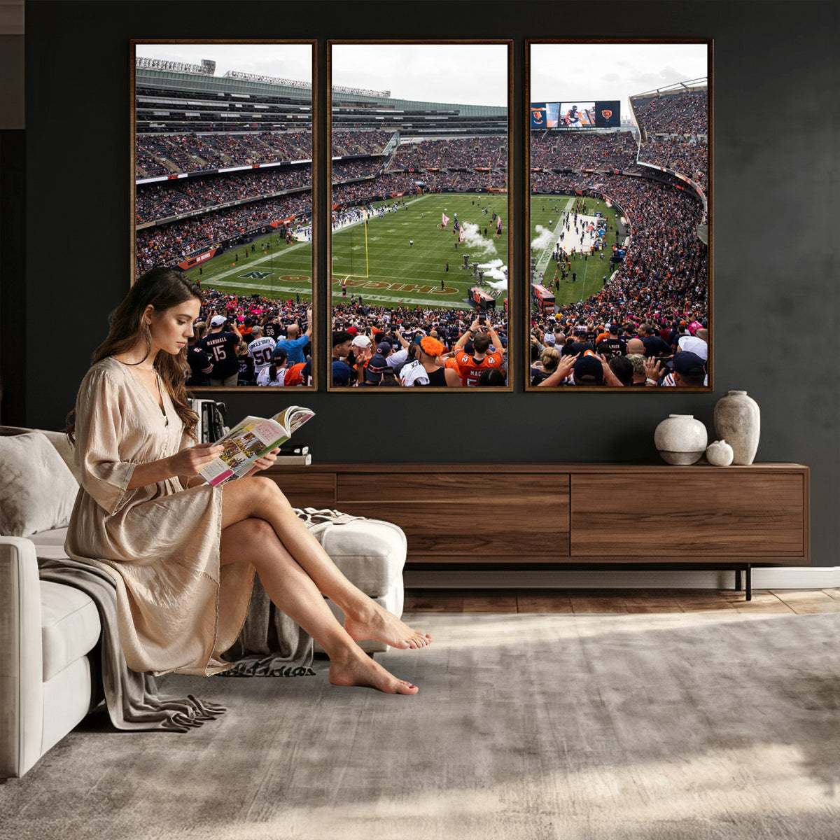 18347149-MGV-CV-36X24 - Chicago Bears Soldier Field Wall Art Canvas Print – Framed Football Stadium Artwork Team Spirit for home, office