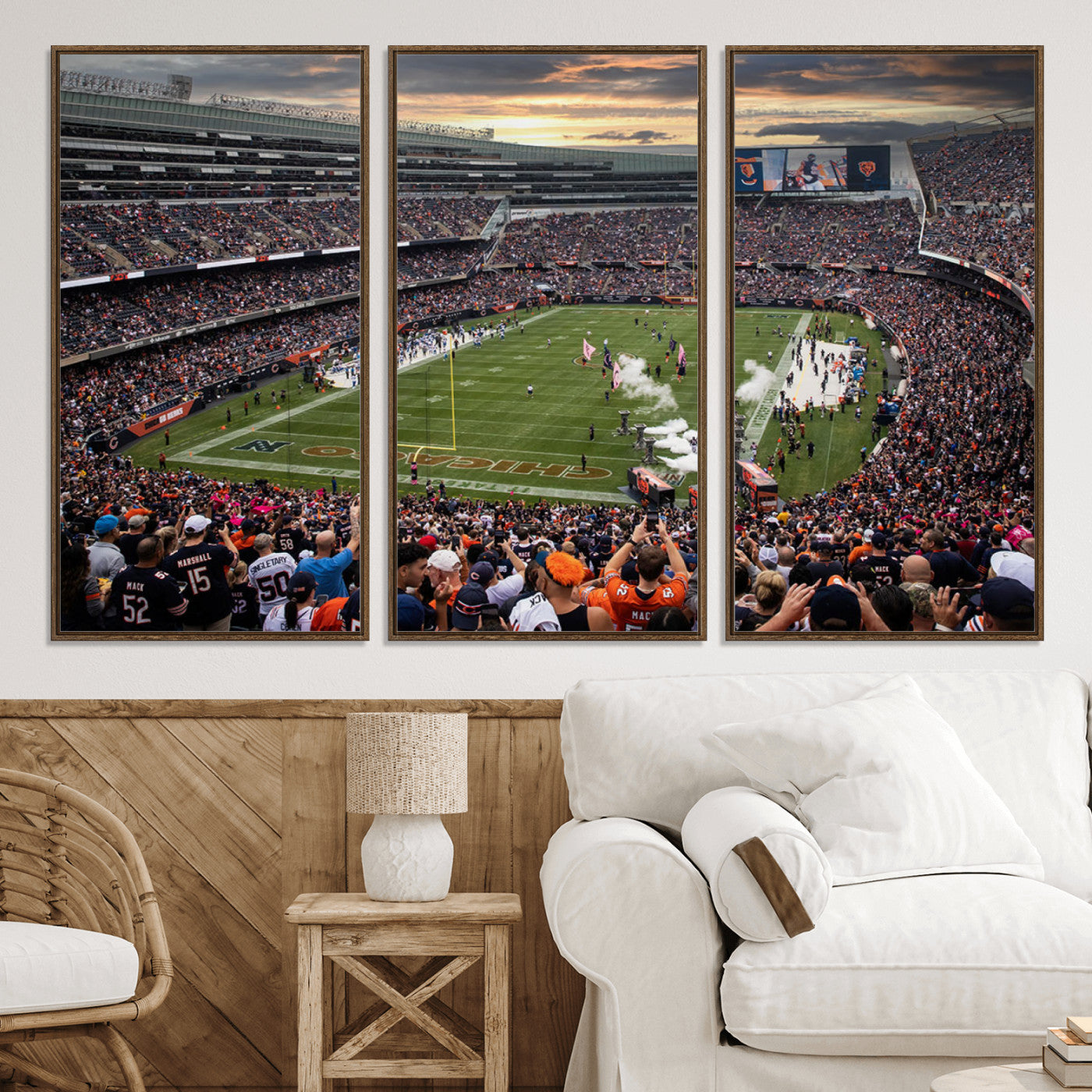 87578930-MGV-CV-36X24-Chicago Bears Soldiers Field Wall Art Canvas Print – Framed Football Stadium Artwork for Sports Fans, Soldier Field Skyline Canvas Decor for Game Room or Man Cave