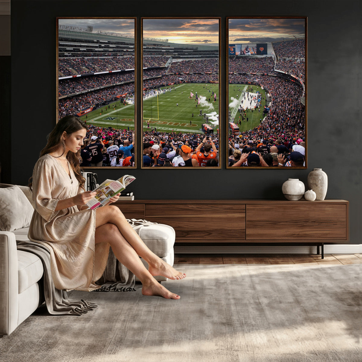 87578930-PAN-FL-20X10 - Chicago Bears Soldiers Field Wall Art Canvas Print, Home Bar Wall Decor