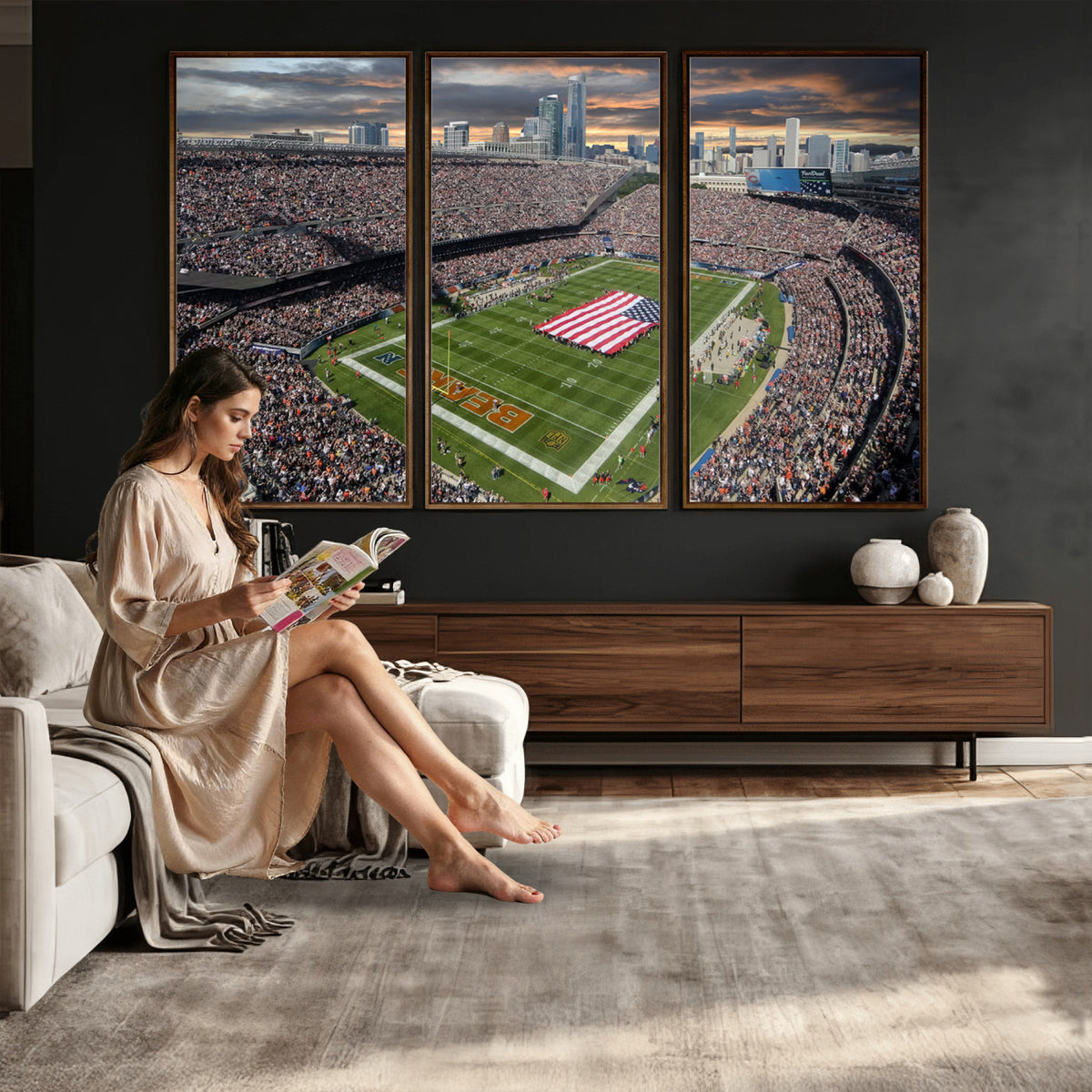 98106777-PAN-FL-20X10 - Chicago Bears Soldiers Field Wall Art Canvas Print, Extra Large Game Room Wall Decor