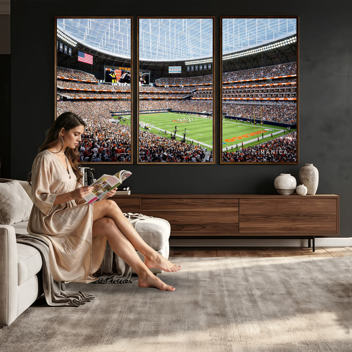 32530647-PAN-FL-20X10 - Chicago Bears Soldiers Field Wall Art Canvas Print, Framed and Ready to Hang