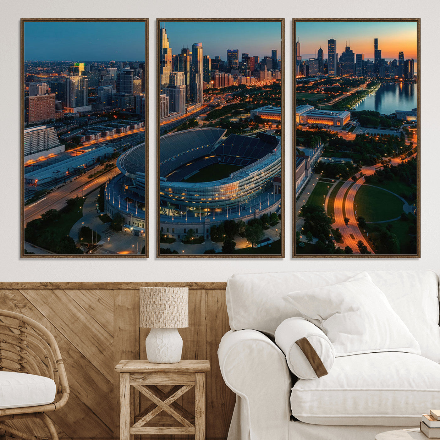 36690345-MGV-CV-36X24-Chicago Bears Soldiers Field Wall Art Canvas Print – Framed Football Stadium Artwork for Sports Fans, Soldier Field Skyline Canvas Decor for Game Room or Man Cave