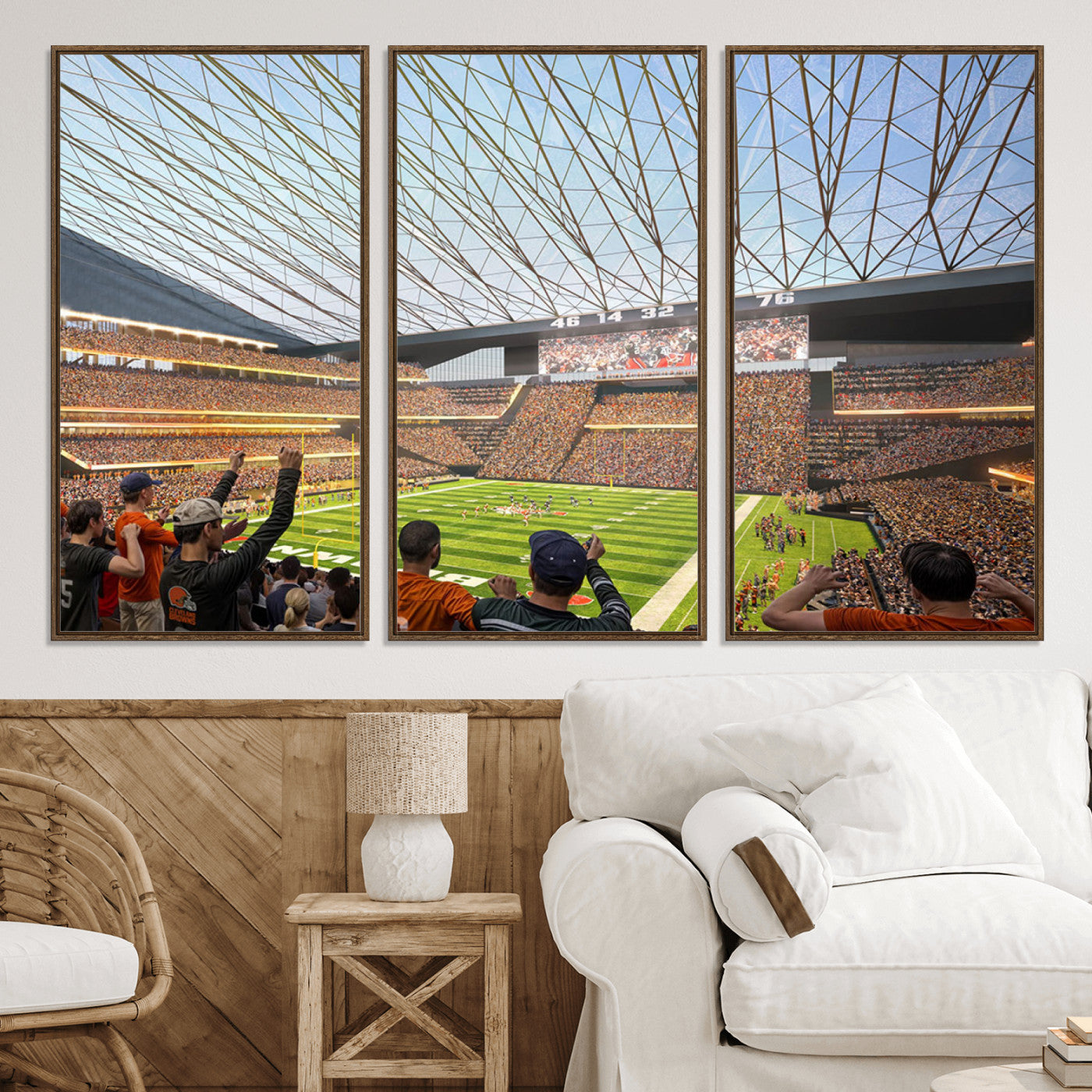 81960112-MGV-CV-36X24-Cleveland Browns Stadium Wall Art Canvas Print – Framed Football Artwork Featuring Cleveland Skyline and Browns Stadium, Perfect for Man Cave or Game Room Decor