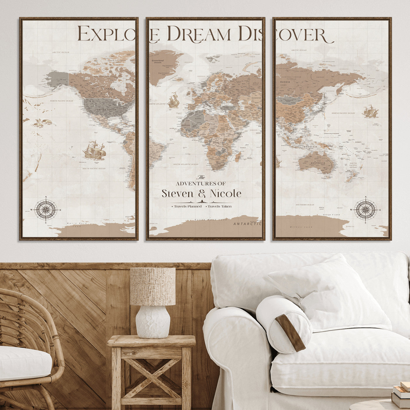 95738134-MGV-CV-36X24-Custom Push Pin World Map Wall Canvas Print – Personalized Travel Tracker with Pins – Framed Large Multi-Size Canvas for Home Office Decor