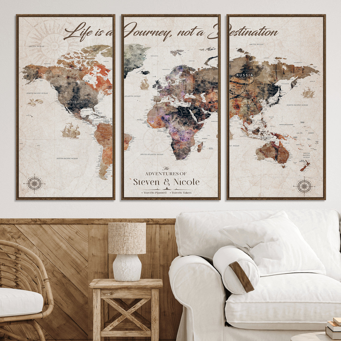 96000140-MGV-CV-36X24-Custom Push Pin World Map Wall Canvas Print – Personalized Travel Tracker with Pins – Framed Large Multi-Size Canvas for Home Office Decor
