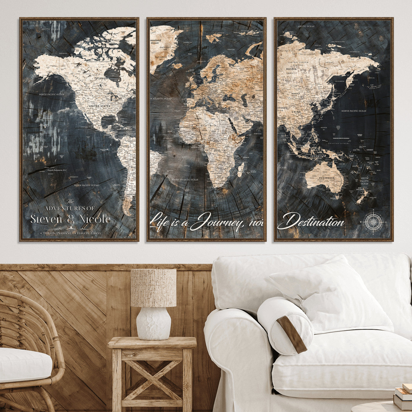 13001721-MGV-CV-36X24-Custom Push Pin World Map Wall Canvas Print – Personalized Travel Tracker with Pins – Framed Large Multi-Size Canvas for Home Office Decor