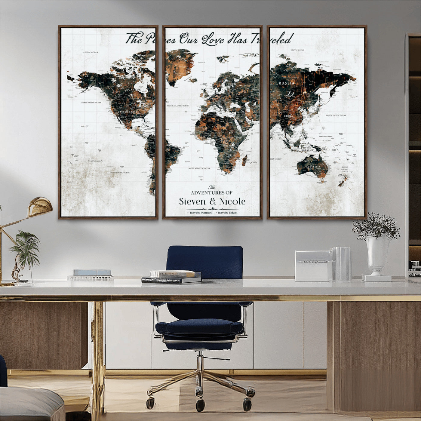 89231588-MGV-CV-36X24-World Travel Map with Pins – Framed Canvas Print to Track Adventures and Create a Visual Travel Journal, Ideal Wall Art for Home - H17