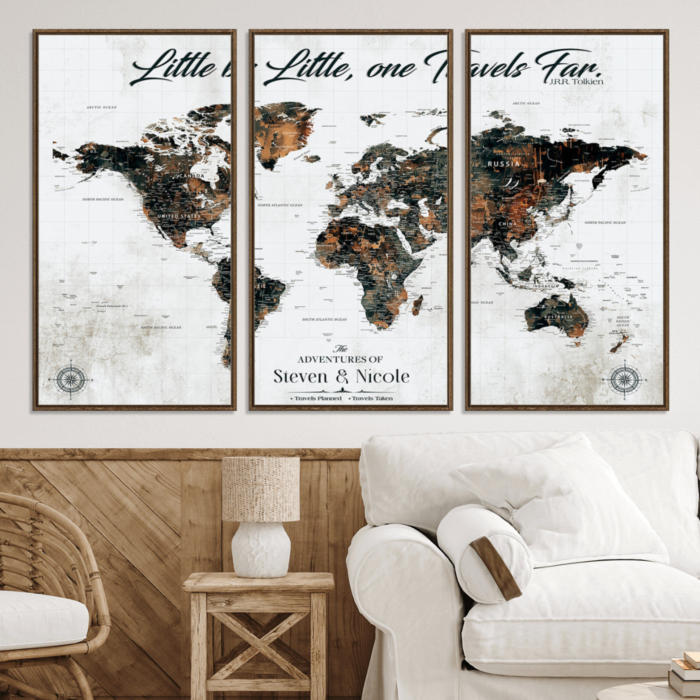 89231588-MGV-CV-36X24-Custom Push Pin World Map Wall Canvas Print – Personalized Travel Tracker with Pins – Framed Large Multi-Size Canvas for Home Office Decor