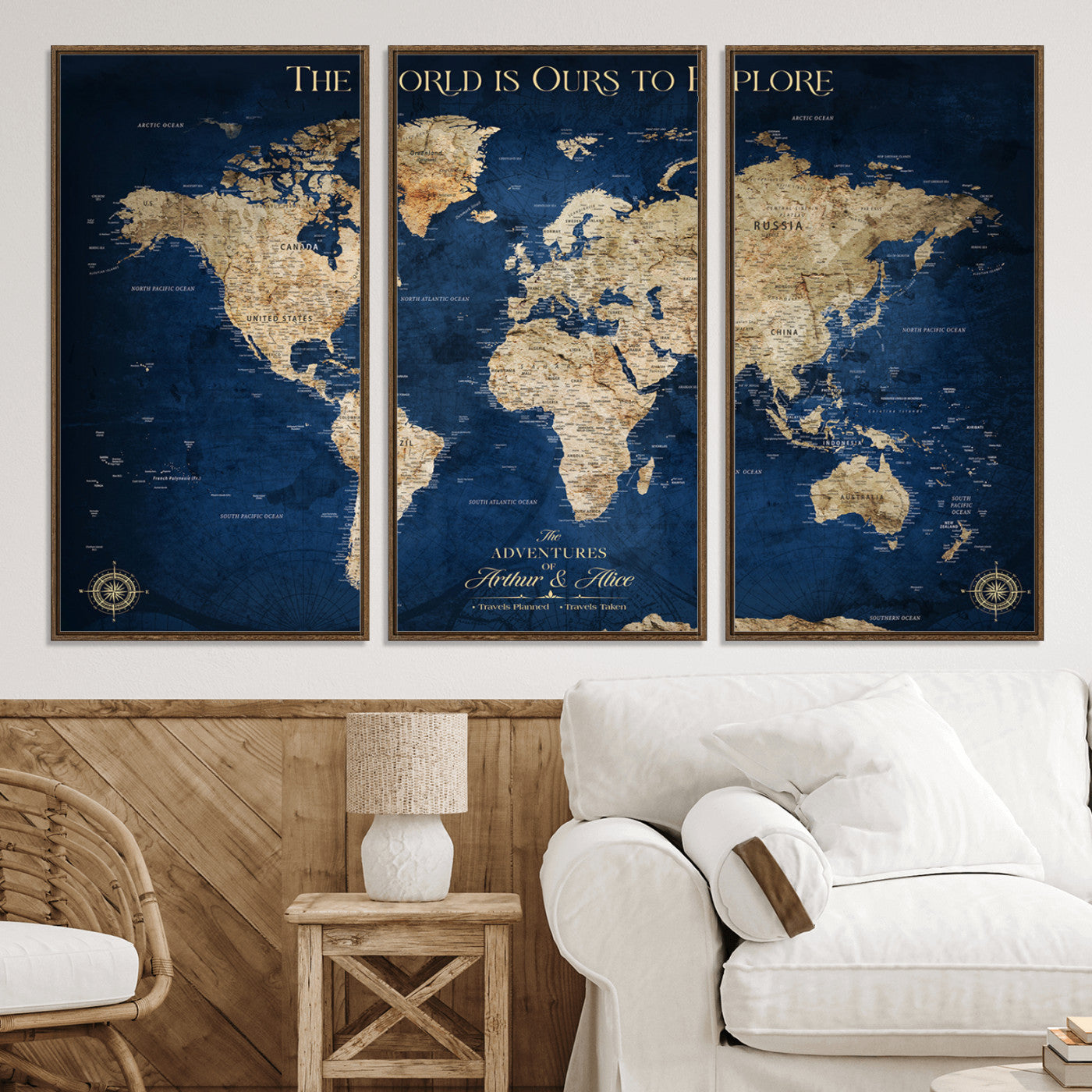 10181149-MGV-CV-36X24-Custom Push Pin World Map Wall Canvas Print – Personalized Travel Tracker with Pins – Framed Large Multi-Size Canvas for Home Office Decor