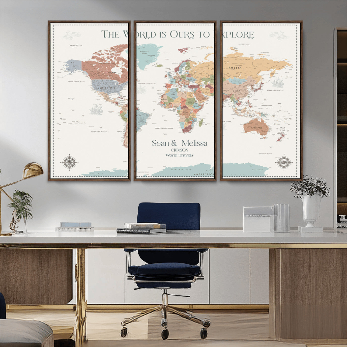 90968866-MGV-CV-36X24-Custom Push Pin World Map Wall Canvas Print – Personalized Travel Tracker with Pins – Framed Large Multi-Size Canvas for Home Office Decor