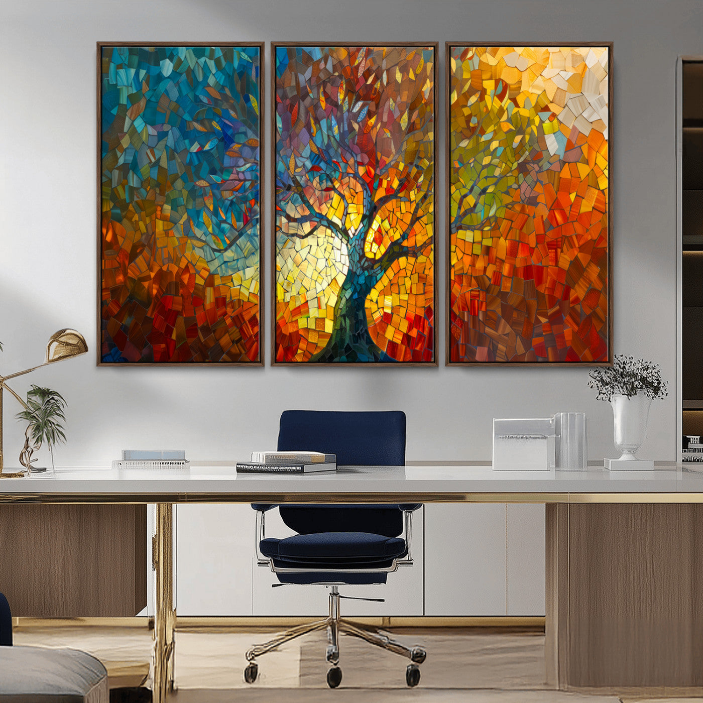 MGV-FC-48X32-3P - Yggdrasil Tree of Life Mosaic Stained Glass Wall Art Canvas, Yggdrasil Tree of Life Mosaic Canvas