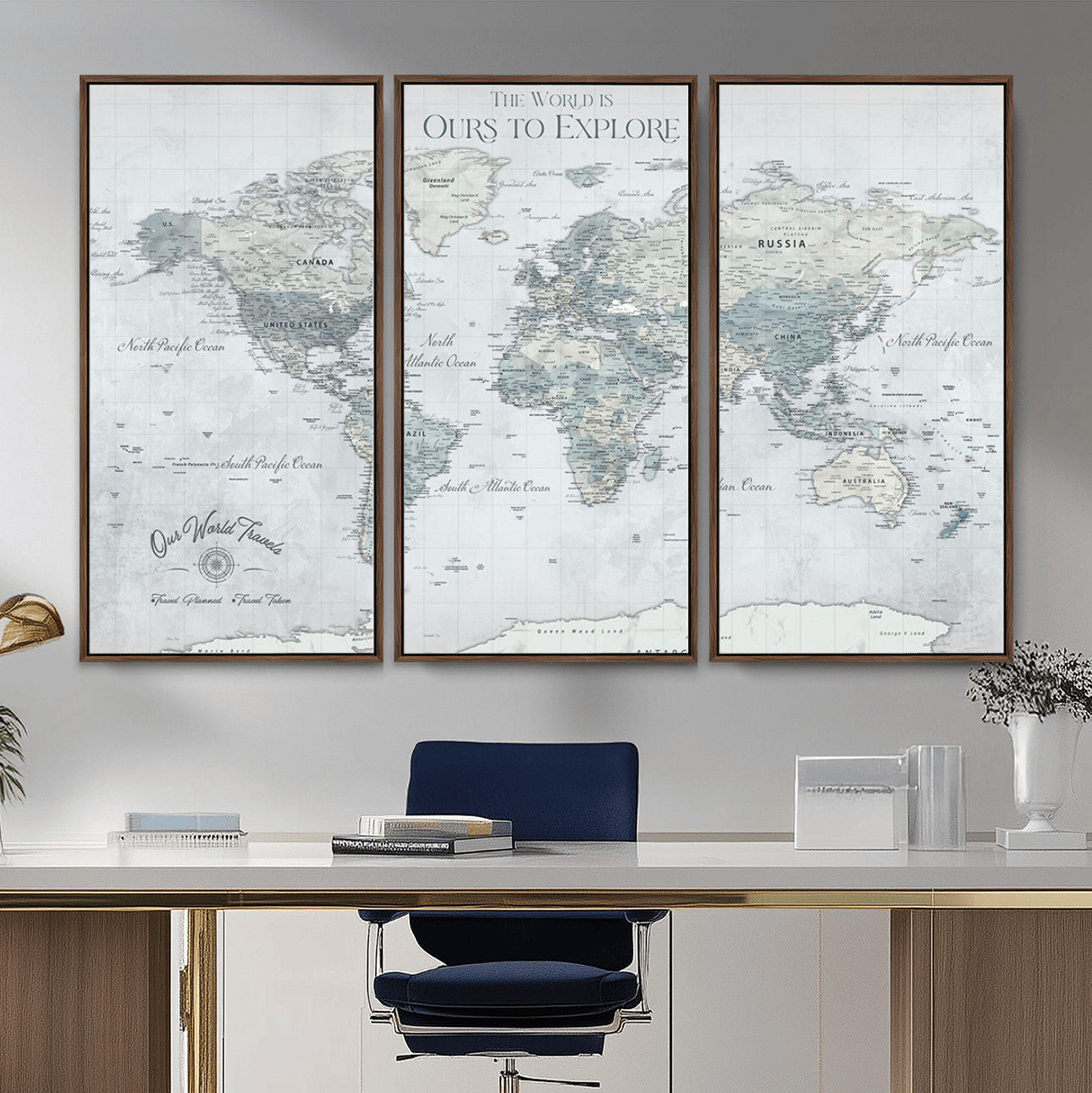 73654056-MGV-FC-48X32-3P - Personalized Push Pin World Map Canvas Print – Custom Framed Travel Tracker Artwork for Couples or Home Decor