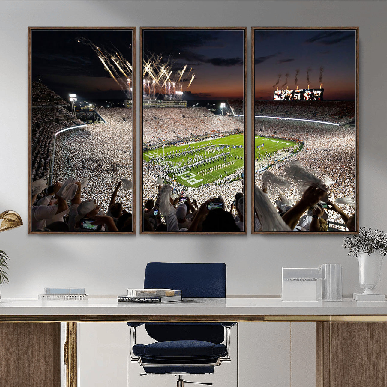 11221988-MGV-FC-48X32-3P - Epic Night Football Stadium Wall Art Canvas Print, Fireworks and Crowd Energy Game Day Excitement Decor for Home, Office